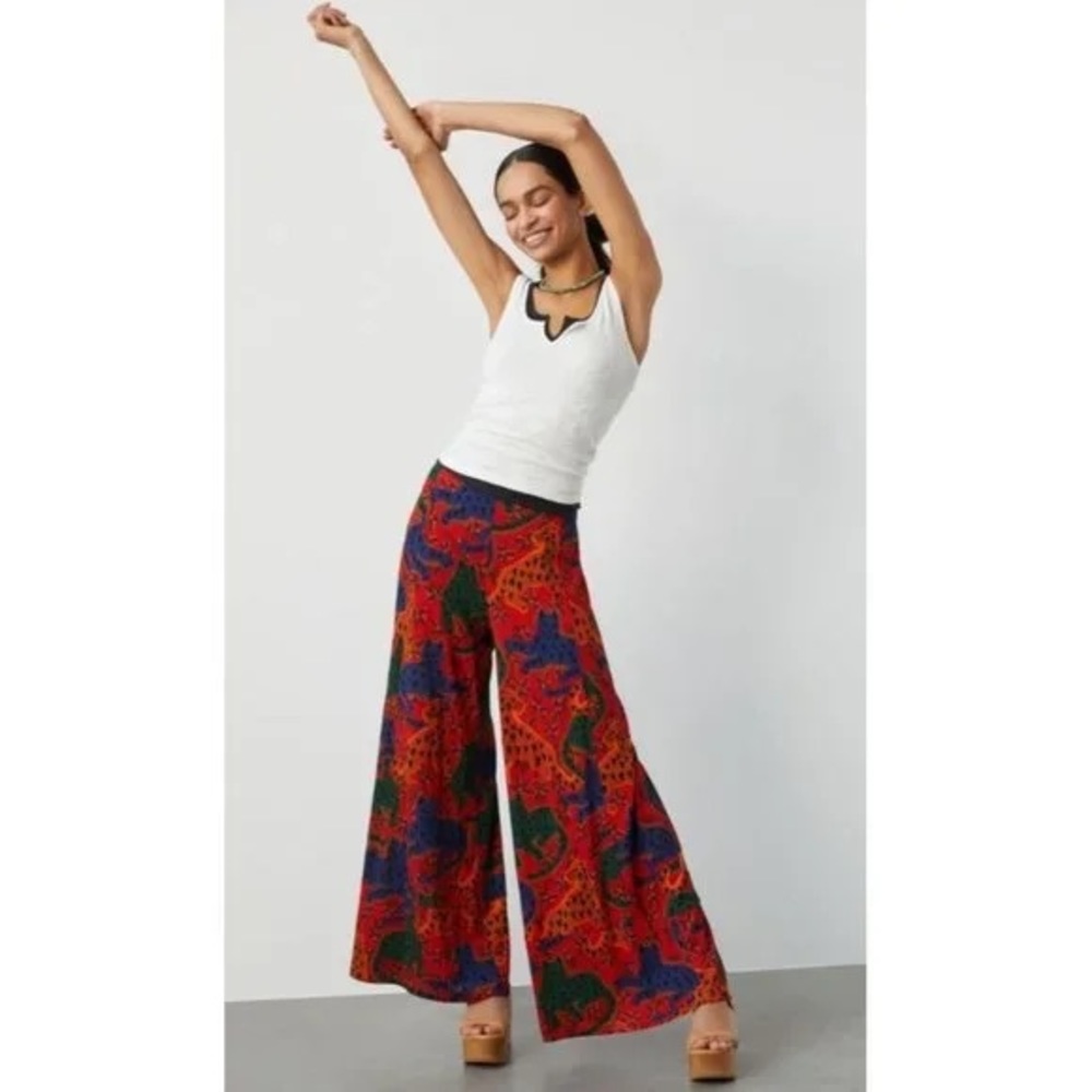 FARM Rio Red and Blue Wide Leg Pants